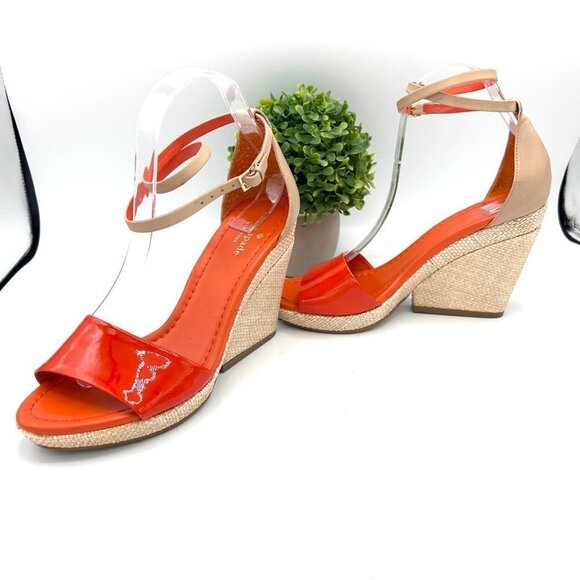 KATE SPADE ORANGE LEATHER ESPADRILLE WEDGE SANDALS HEELS - 7.5 - Picture 4 of 10